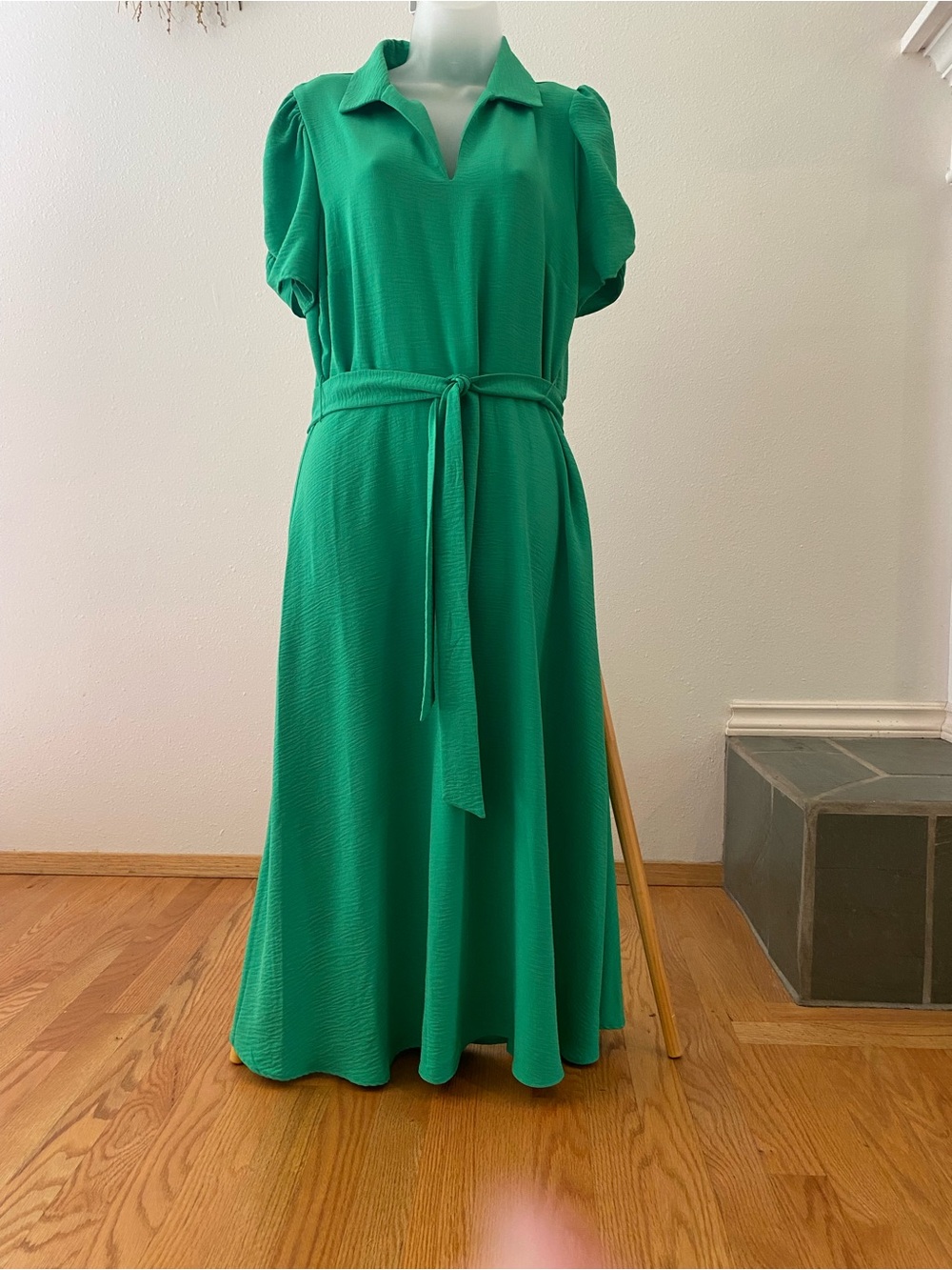 Dkny Emerald Green Collared Maxi Dress M